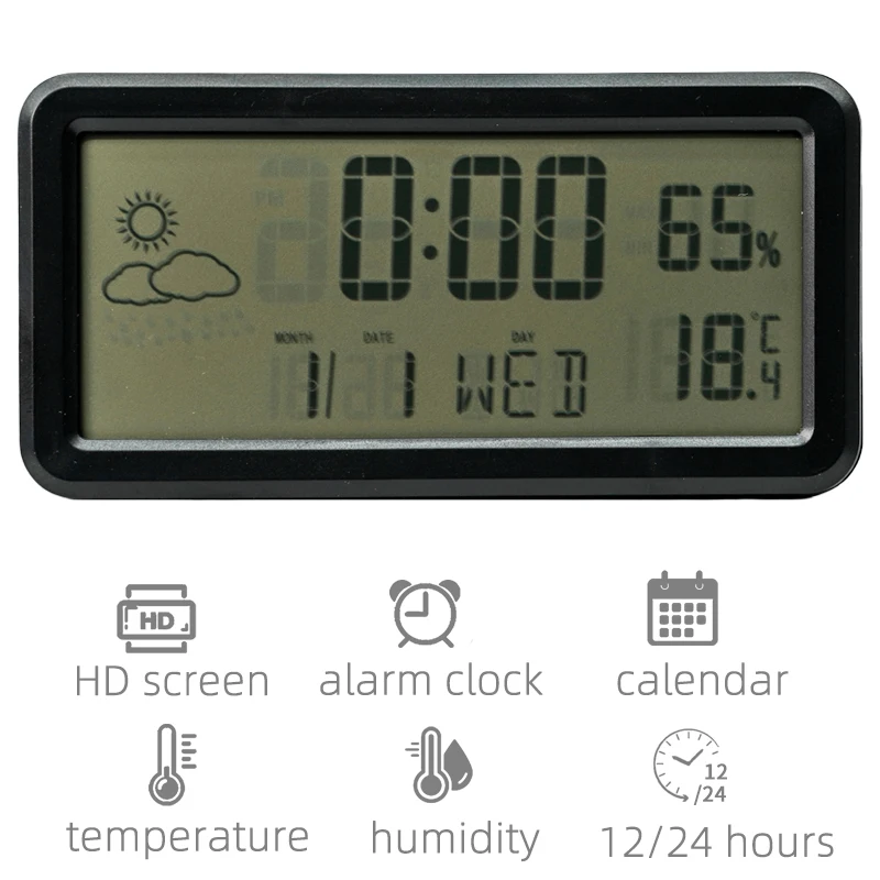 Temperature Humidity Desk Clock Thermometer Hygrometer Digital Wall Clock LCD Table Alarm Clock