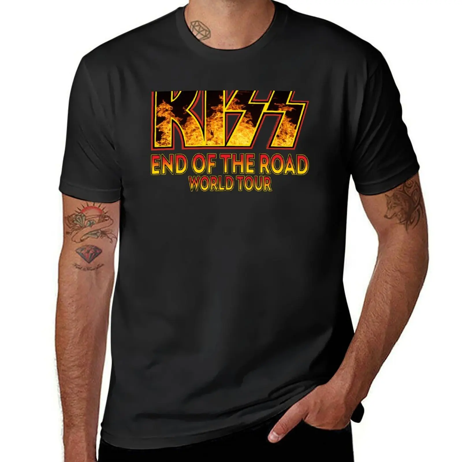 KISS End Of The Road World Tour Spaceman Catman Starchild Demon F2 T-Shirt tees quick-drying tops Men's cotton t-shirt