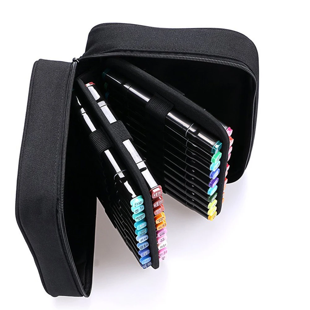 

Portable Pen Bag Oxford Cloth Elastic Rings Marker Case Large Capacity H Design Drawing Pencils ganizer