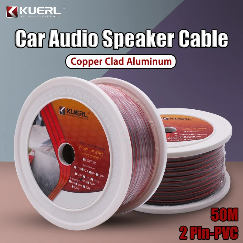 

50m 2 Pin Electrical Wire 16/18GA Red Blue Flat Ribbon Audio Core Wire PVC Copper-Clad Aluminum Car Speaker Cables For Car Audio