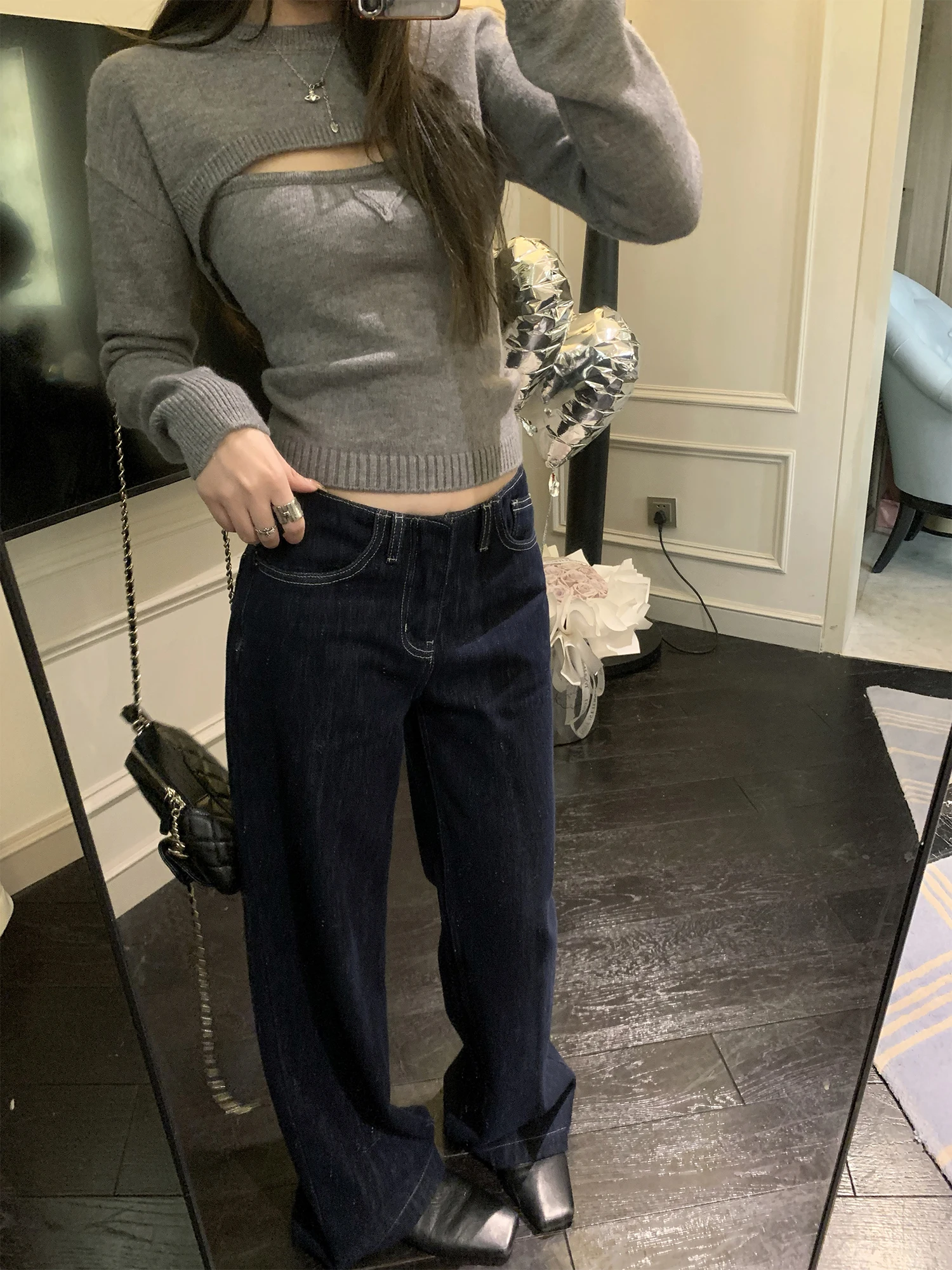 

Джинсы женские Deep Blue с низкой посадкой, прямые, на подкладке, из денима, осенне-зимние, винтажные, широкие брюки, модные штаны