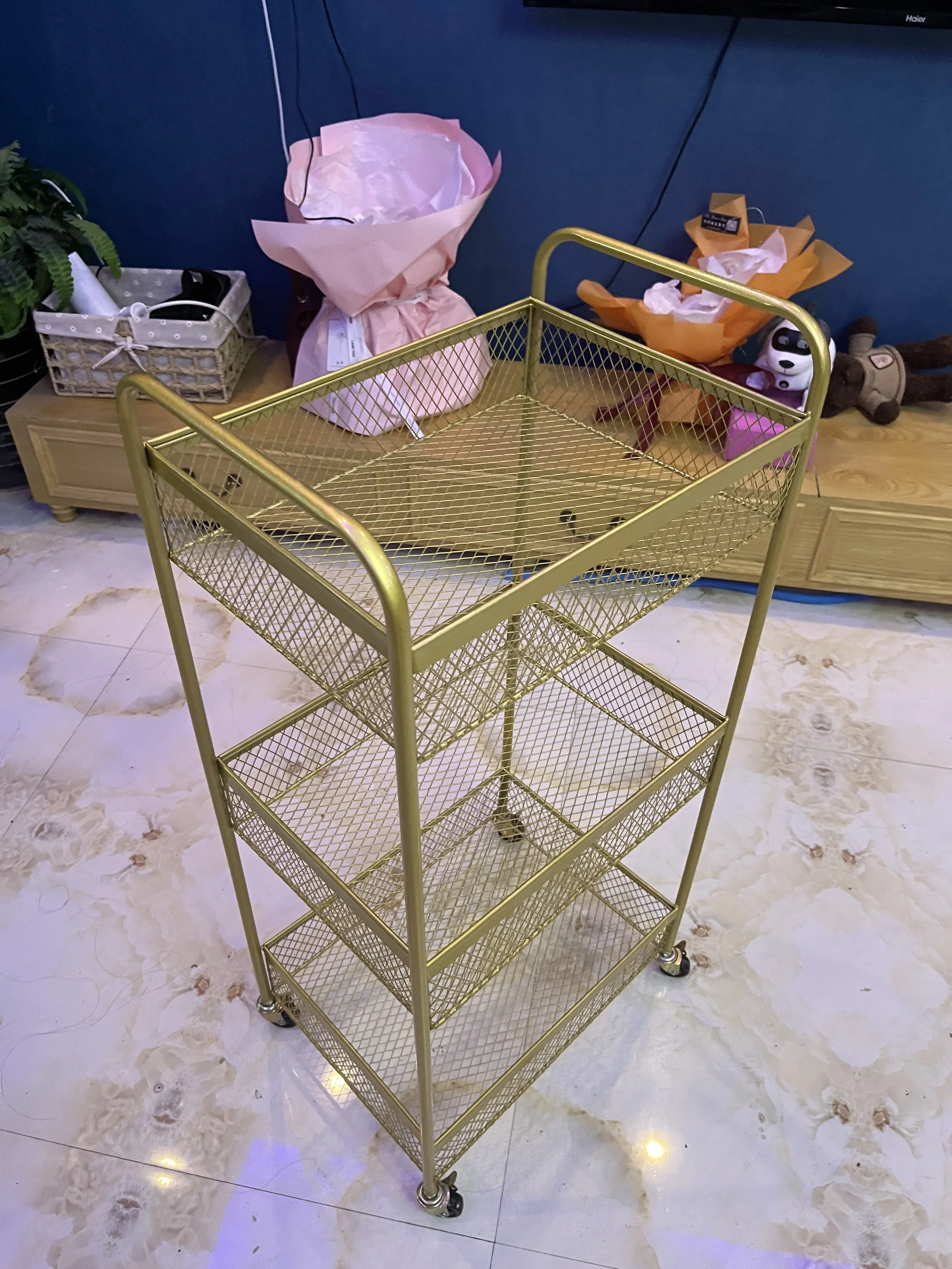 Beauty Cart Trolley Storage Rack Wheel Barber Shop Nail Salon Special Tool Cart Snack Storage Rack Bar Cart for Kitchen Rolling