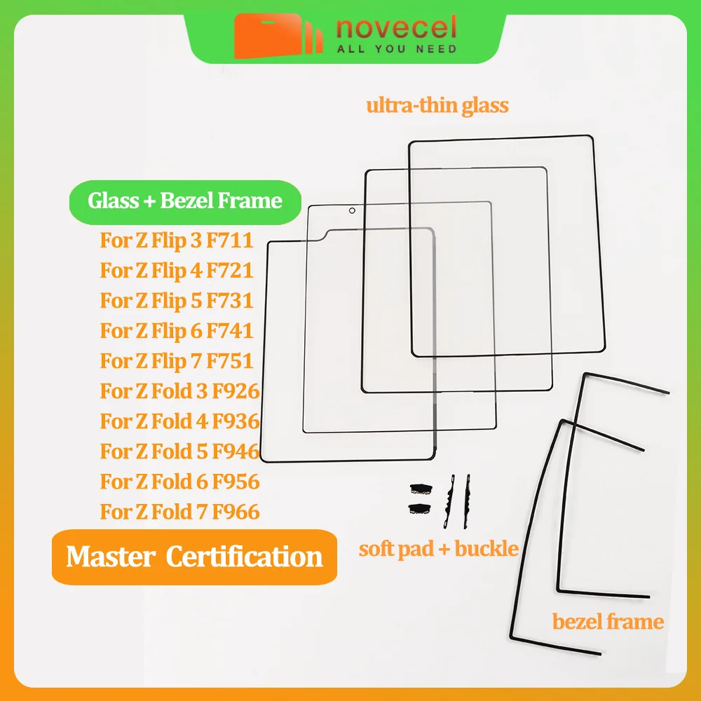 

NOVECEL Z Fold Frame + Inner Ultra-thin Glass Flexible Film with OCA for Samsung Z Fold Flip 7 6 5 4 3 F741 F751 F956 F966 Parts