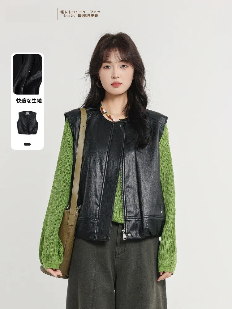 

Retro Sle PU Vest Spring 2026 New Multi-Purpose Svel Layering Women's Faion Memory's Starting Point 70567W