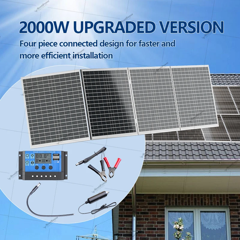 

Поликристаллическая солнечная панель мощностью 2000 Вт, складная конструкция с выходом 12 В, высокоэффективная портативная электростанция для автофургонов, кемпинга