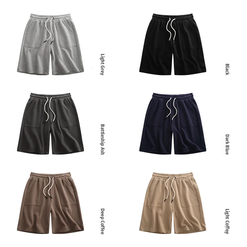 New Waffle Men's Shorts Light Luxury High quality Comfortable Men's Casual Shorts Solid Color Pocket Drawstring Loose Men's Pant