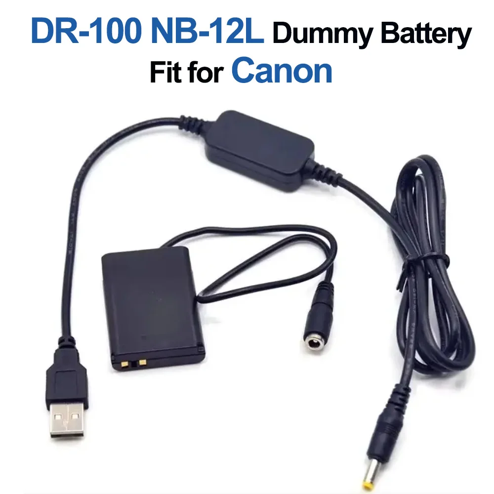 

NB-12L NB12L Dummy Battery DR-100 DR100 DC Coupler 5V USB to DC Cable Fit for Canon G1 X Mark II N100 Camera