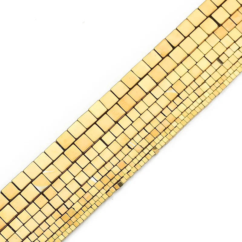 YHBZRET Square Hematite Natural Stone Gold Color Plated Loose Spacer Beads For Jewelry Making Diy Necklaces Pendents 1/2/3/4MM