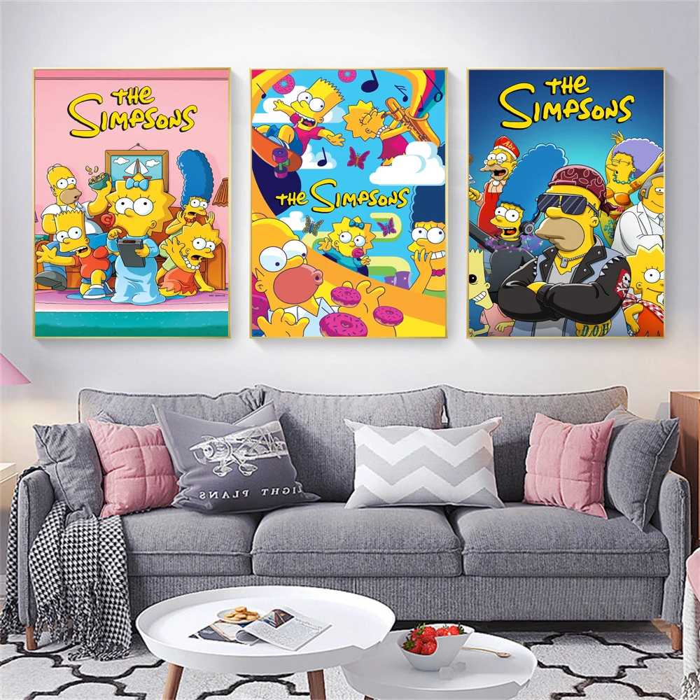 Disney  Simpsons Poster Disney Cartoon Wall Art Canvas Painting Bedroom Aesthetic Art Wall Painting Home Room Decor