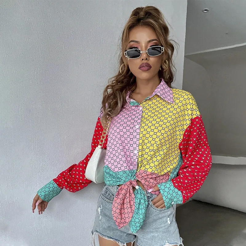 

Shirt Summer Women's Temperament Shirt Printing Contrast Color Peach Heart Shirt Women