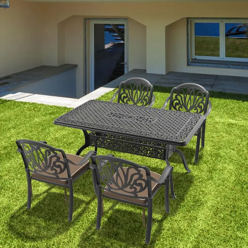 

5-Piece Cast Aluminum Patio Furniture Set with Brown Cushions for Outdoor Living