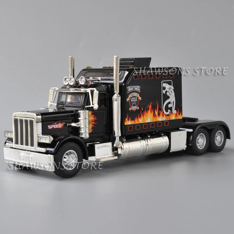 Modelo de semicamión fundido a presión a escala 1:40, juguete Peterbilt 389, vehículo Tractor, réplica en miniatura, luz de sonido extraíble