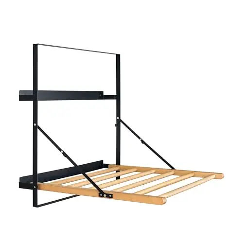 Space-Saving Wall-Mounted Folding Laundry Drying Rack With Natural Wood Slats