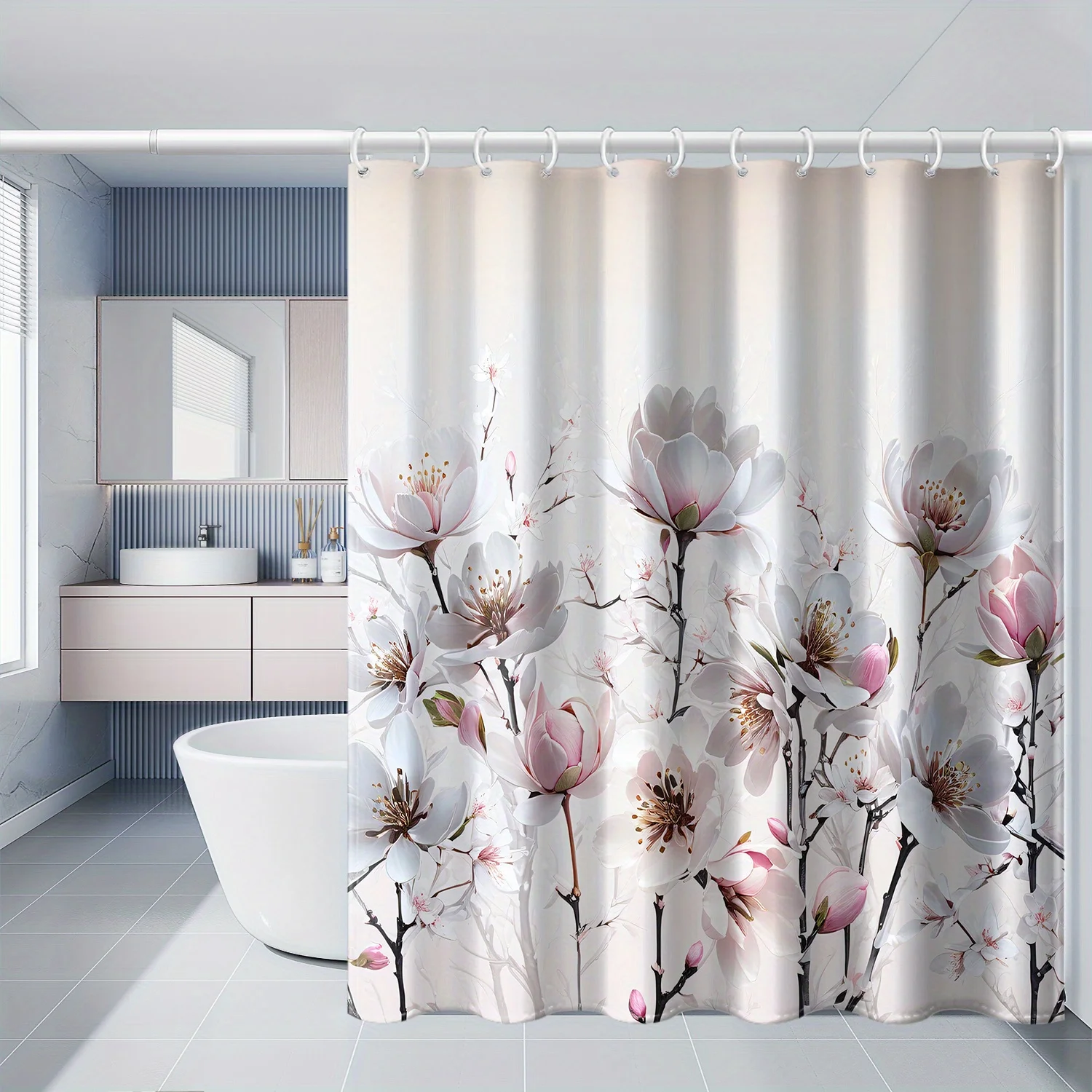 

1, занавеска для душа с принтом цветов персика, полиэфирная ткань с крючком, декор для ванной комнаты с цветочным узором, можно стирать в машине