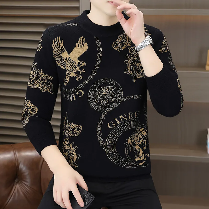 

Casual round Ne Long Sve Knitted Sweater Men's Faionable Base Layer irt Autumn Winter New Arrival Comfortable Breath...