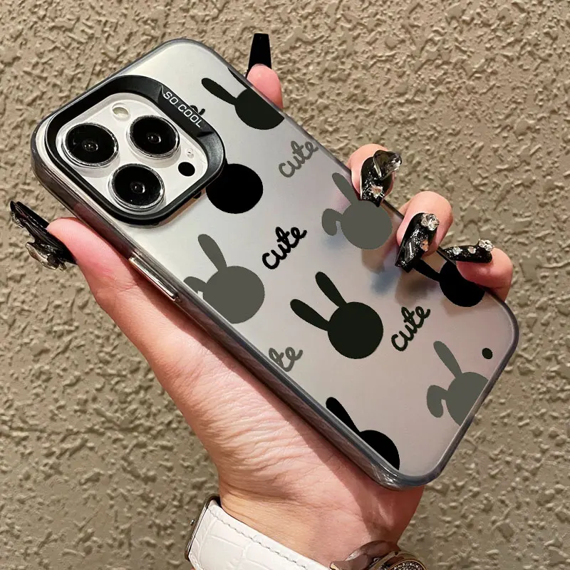 

Cute Glasses Rabbit Laser Phone Case For iPhone 11 12 13 Pro Max Mini 15 14 Pro Max Plus 16 Pro Max Shockproof Back Cover Fundas