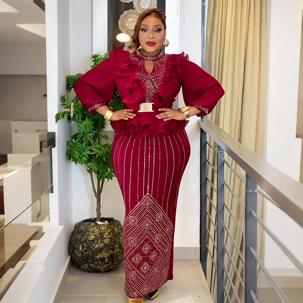 Afrikanische Partykleider in Übergröße für Frauen, Dashiki, Diamant, figurbetont, Schlitz, langes Kleid, elegantes Türkei-Muslim-Hochzeits-Abendkleid