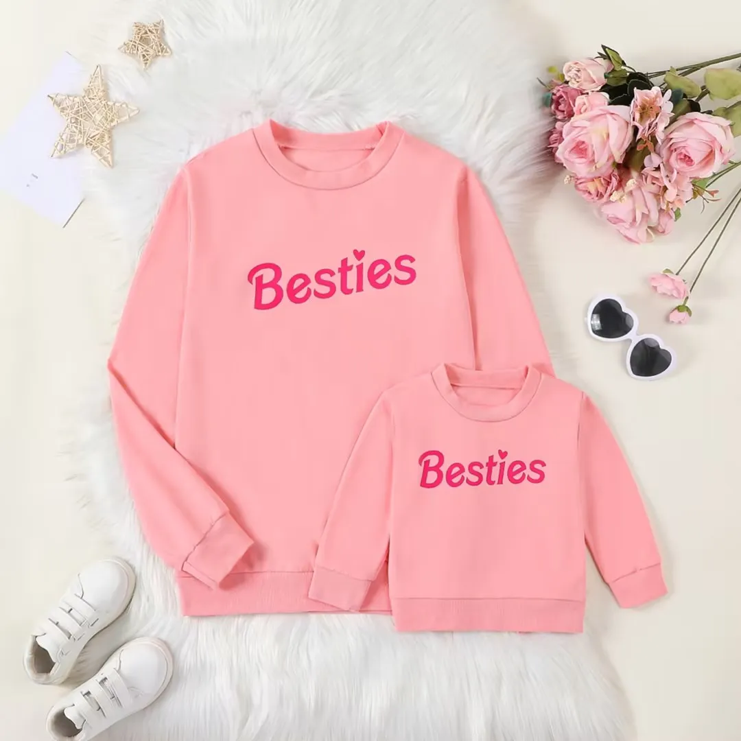 FOCUSNORM Mommy and Me Family Matching Outfits Long Sleeve Letter Print Autumn Pullovers Sweatshirt Tops Outwear