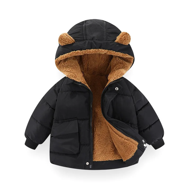 Cotton jacket Winter Korean version 1-7 year old boy and girls plus velvet warm hooded down overcoat fashion children clothing