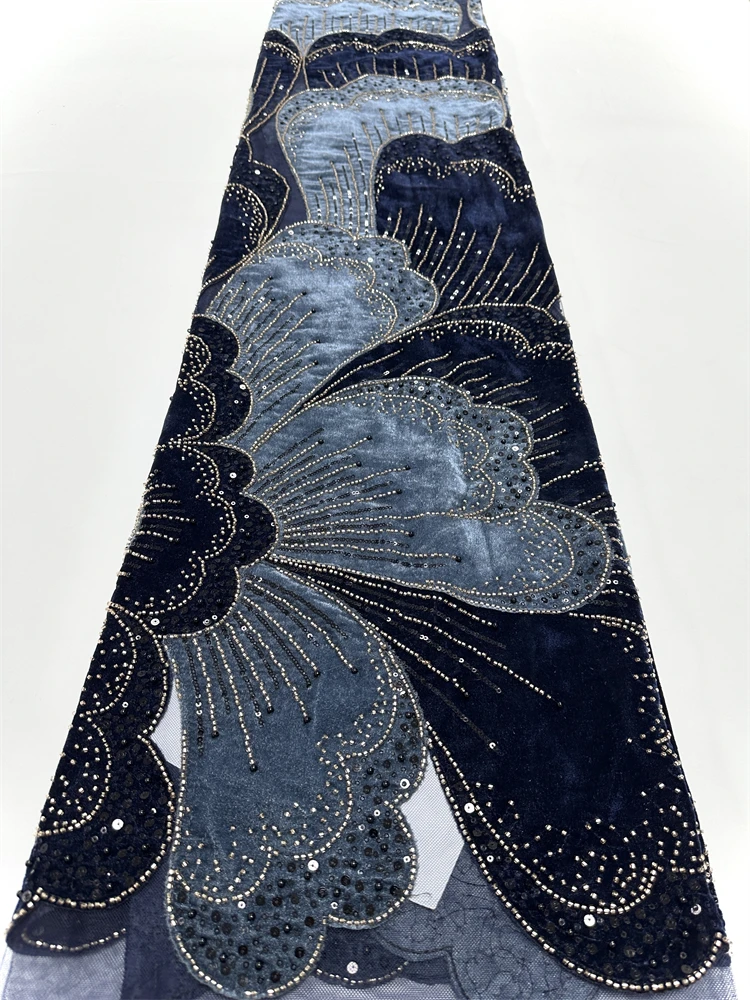 قماش دانتيل مخملي فاخر 5 ياردات جودة عالية 2025 قماش دانتيل مطرز موضة ترتر قماش دانتيل أفريقي للنساء