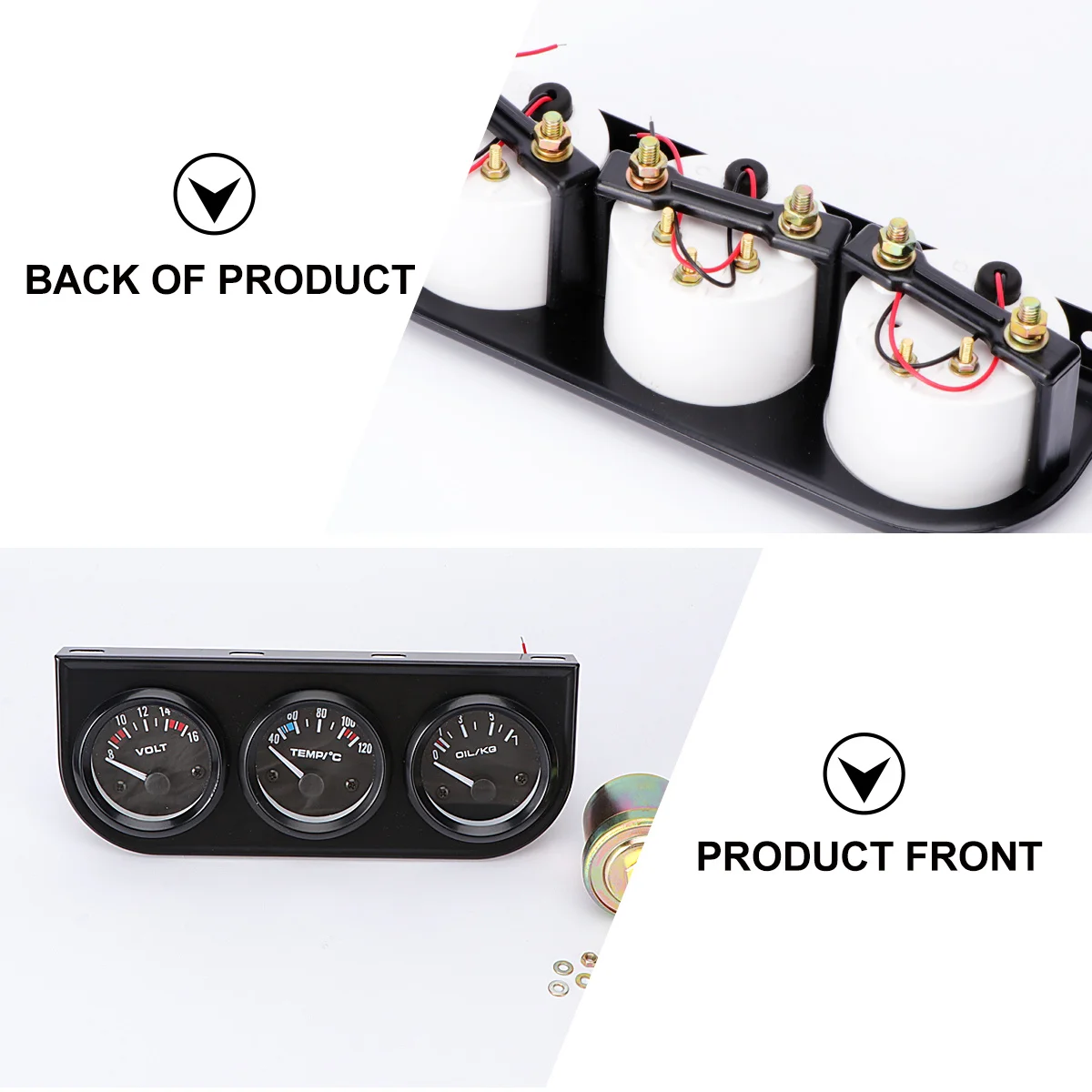 

52Mm Triple Gauge Kit Universal Fit For Most Cars Motors High Sensitivity Clear Dial Lighting 3In1 Car Meter Auto Oil Water