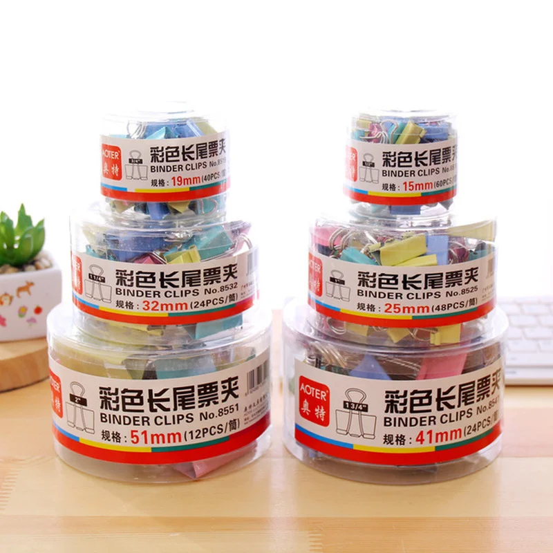 1 Hộp Kim Loại Kẹp Giấy 15Mm/19Mm/25Mm/32Mm/41Mm Nhiều Màu Sắc kẹo Màu Kẹp Cho Cuốn Sách Văn Phòng Phẩm Trường Vật Dụng Văn Phòng