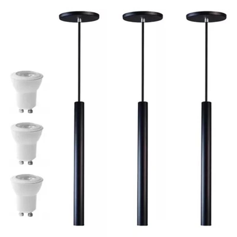 3 Pendant Tube Chandelier 30cm Black Matte +  Included Luminaires Ceiling Lamps