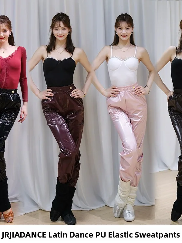 women's-latin-dance-practice-suit-sweatpants-glossy-leather-hot-sweat-pants-v-neck-winter-warm-up-dance-pants-competition