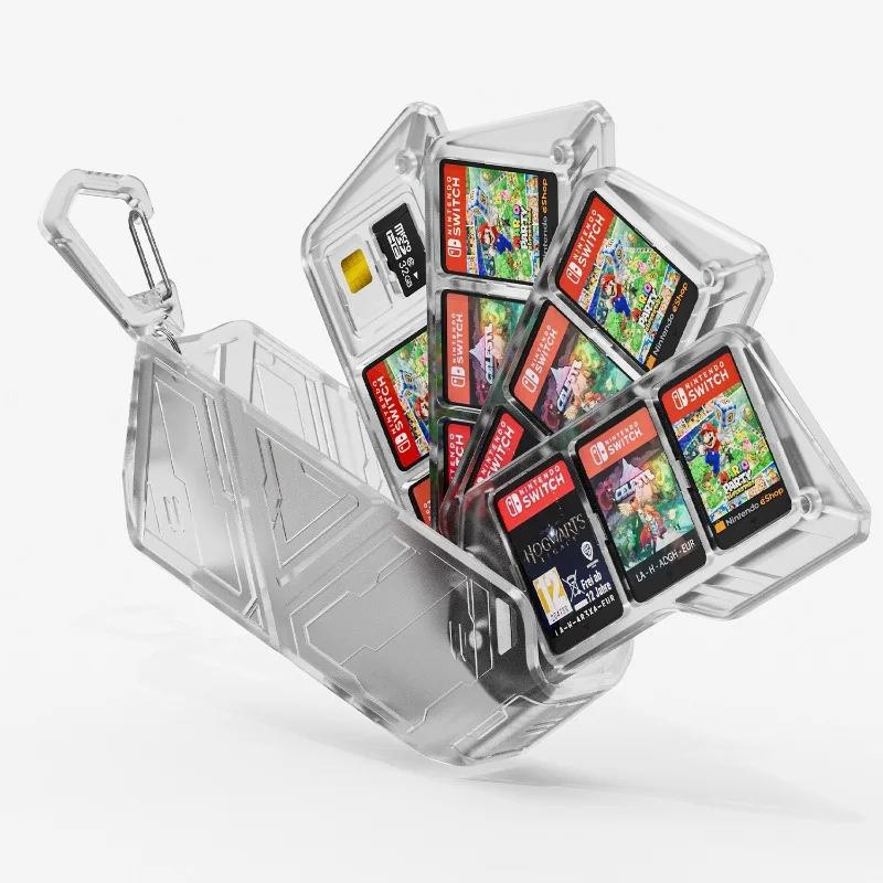 

For Switch2OLED Lite Hard Anti Scratch Semi Transparent Case Holds Game Cartridges/Memory Cards Portable with Hook Lightweight