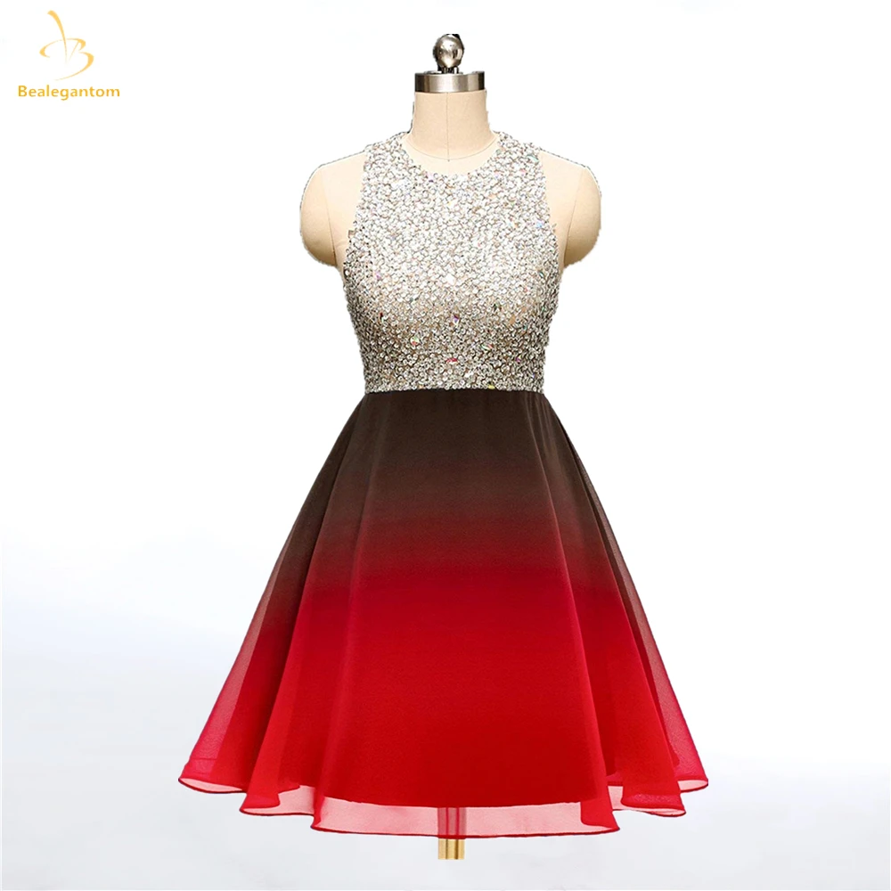 Bealegantom Sequined Short Gradient Prom Dresses 2026 Chiffon Beaded Formal Evening Homecoming Party Gown Robes De Soiree QA466
