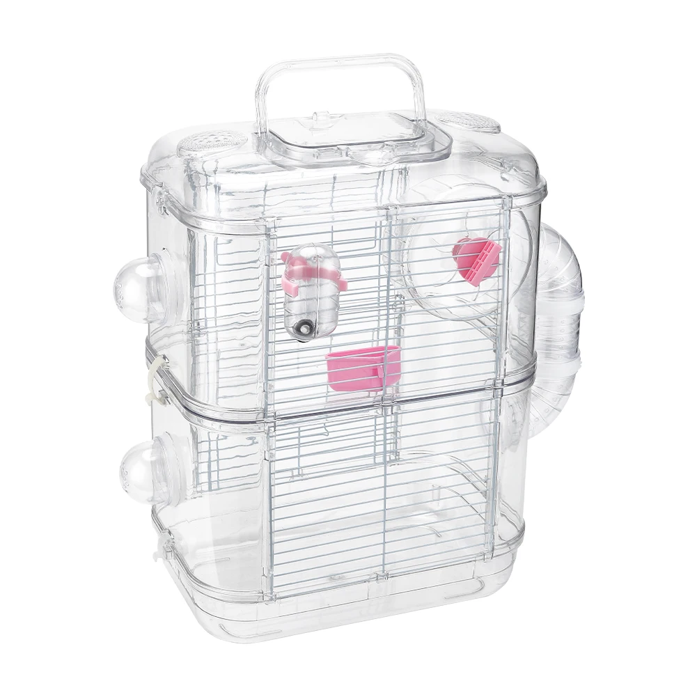 Tieker قفص هامستر شفاف محمول ، فيلا أحادية أو طابقين ، قفص سلكي ذهبي ، منزل حيوان صغير