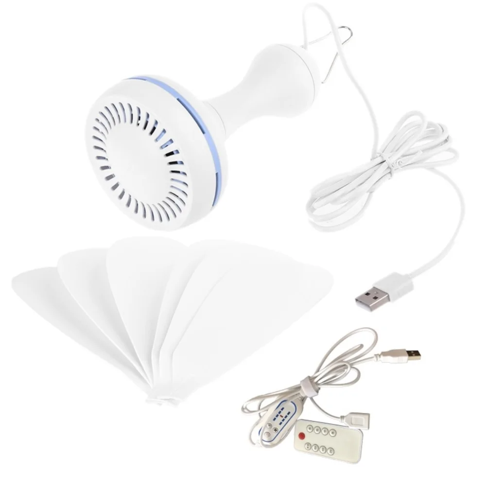 Stille 6-bladige USB-aangedreven plafondluifelventilator met afstandsbediening Timing 4-snelheden hangende ventilator voor campingbed Slaapzaaltent