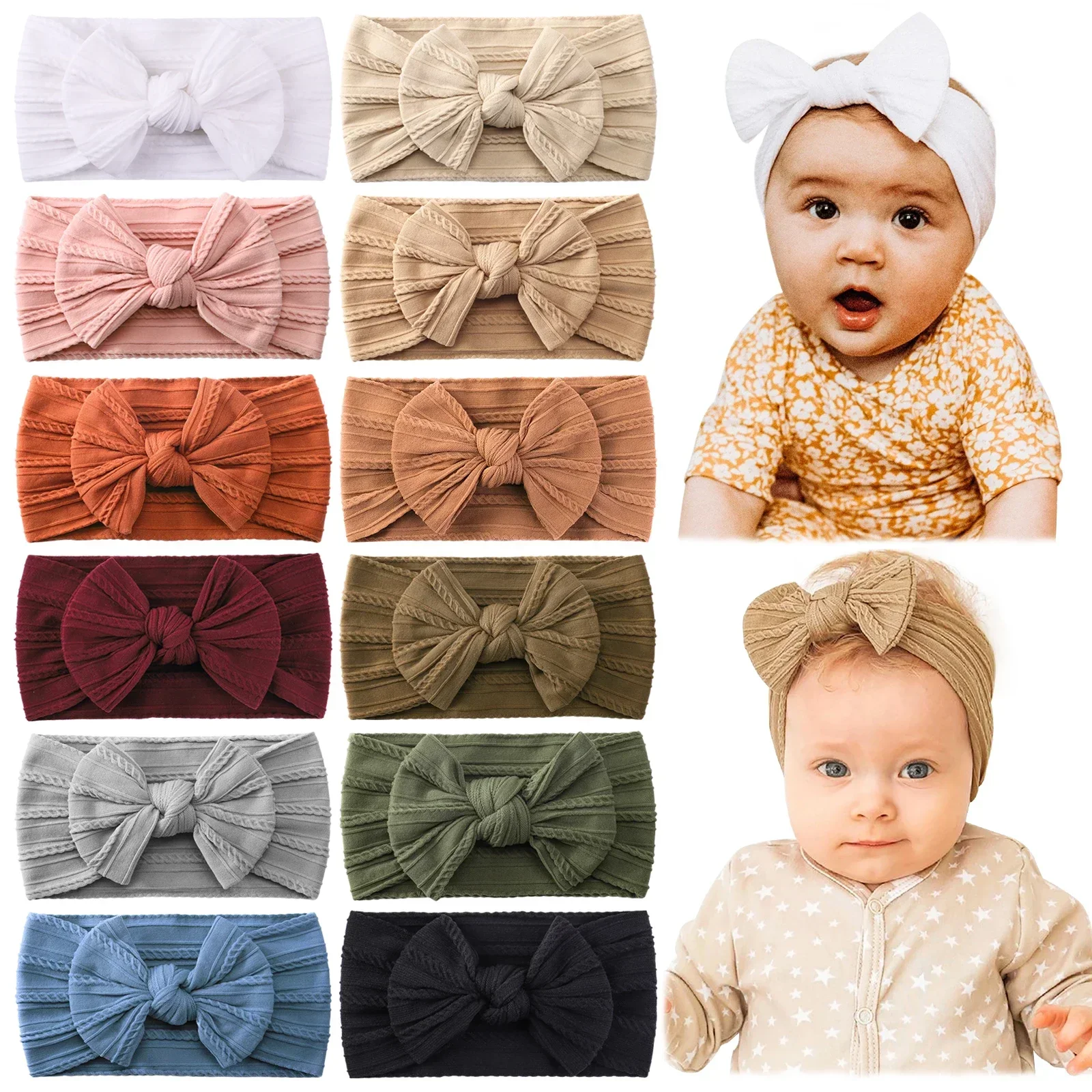 Hot Pantone einfarbige Schleifen Stirnband für Mädchen elastische Haarband Baumwolle Bowknot Turban Kinder Kopf bedeckung Baby Haarschmuck