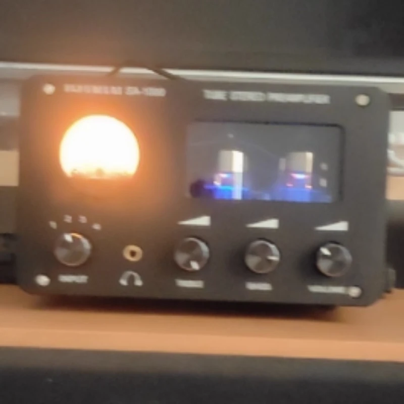 

Audiophile Tube Preamp 4-input 2-output HIFI Preamp with Built-in VU Level Meter High-bass Adjustment Headphone Amplifier