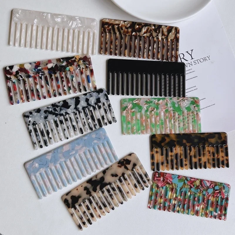 Wide Large Tooth Pocket Hair Comb Acetate Tortoise Shell Anti-static Handmade Marble Leopard Print Hairdressing Combs