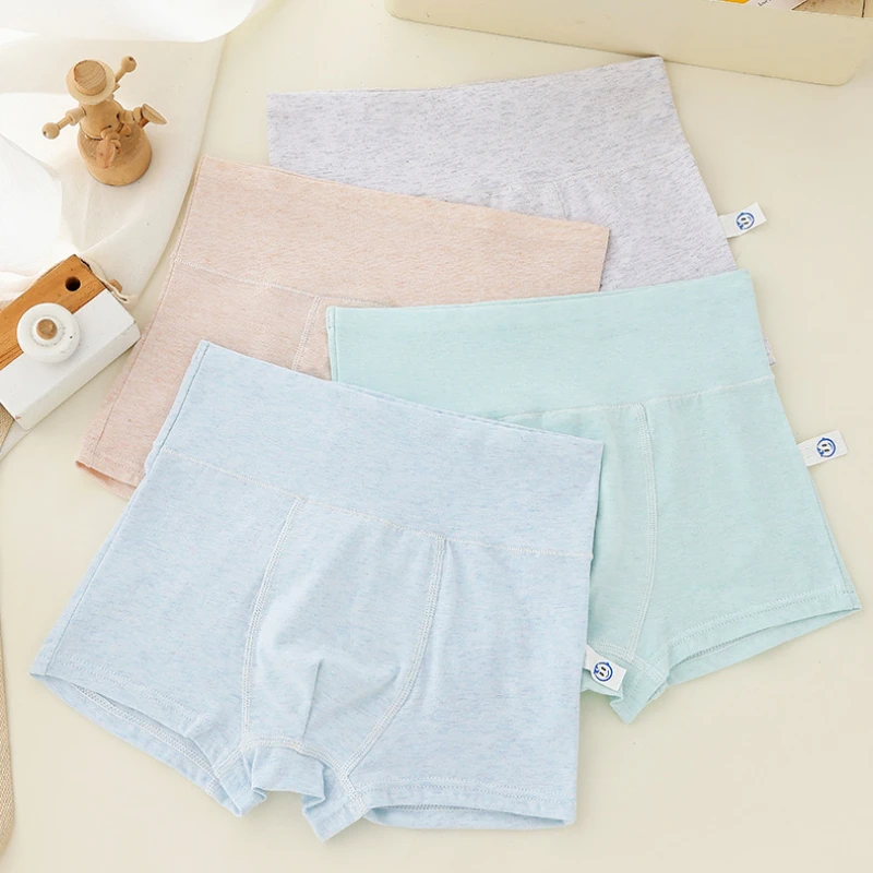 

4PCS Kid Solid High Waisted Panties for Boy Cotton Antibacterial Underwear Thin Breathable Knickers 3+y Young Child Daily Briefs