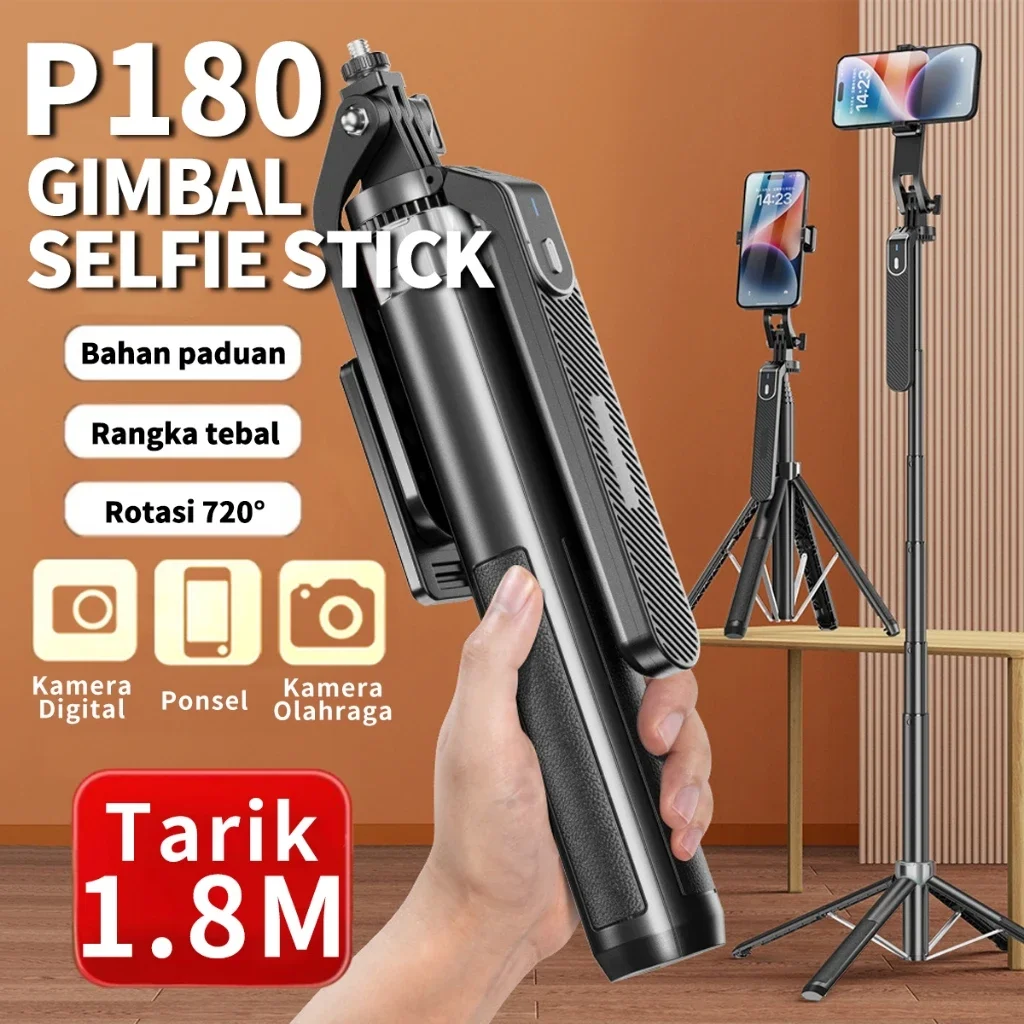 New P180/P185  Selfie Stick Quadripod 1.8m Extendable Anti-Shake Selfie Stick with Balance Handle 1/4