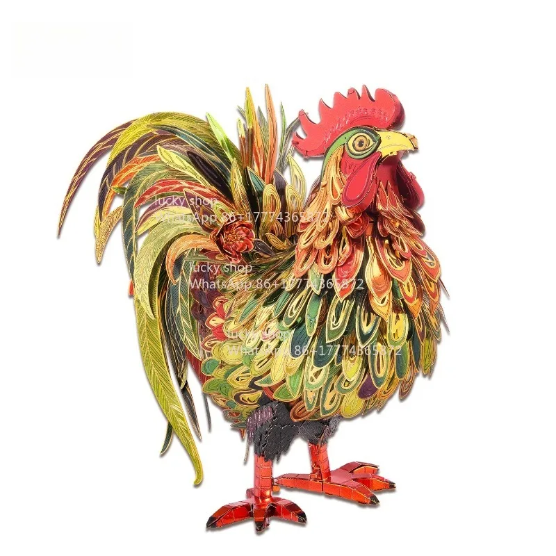 Vibrant Gradient Feather Rooster Model - Detailed 3D Art Piece, Living Room Decor & Auspicious Present