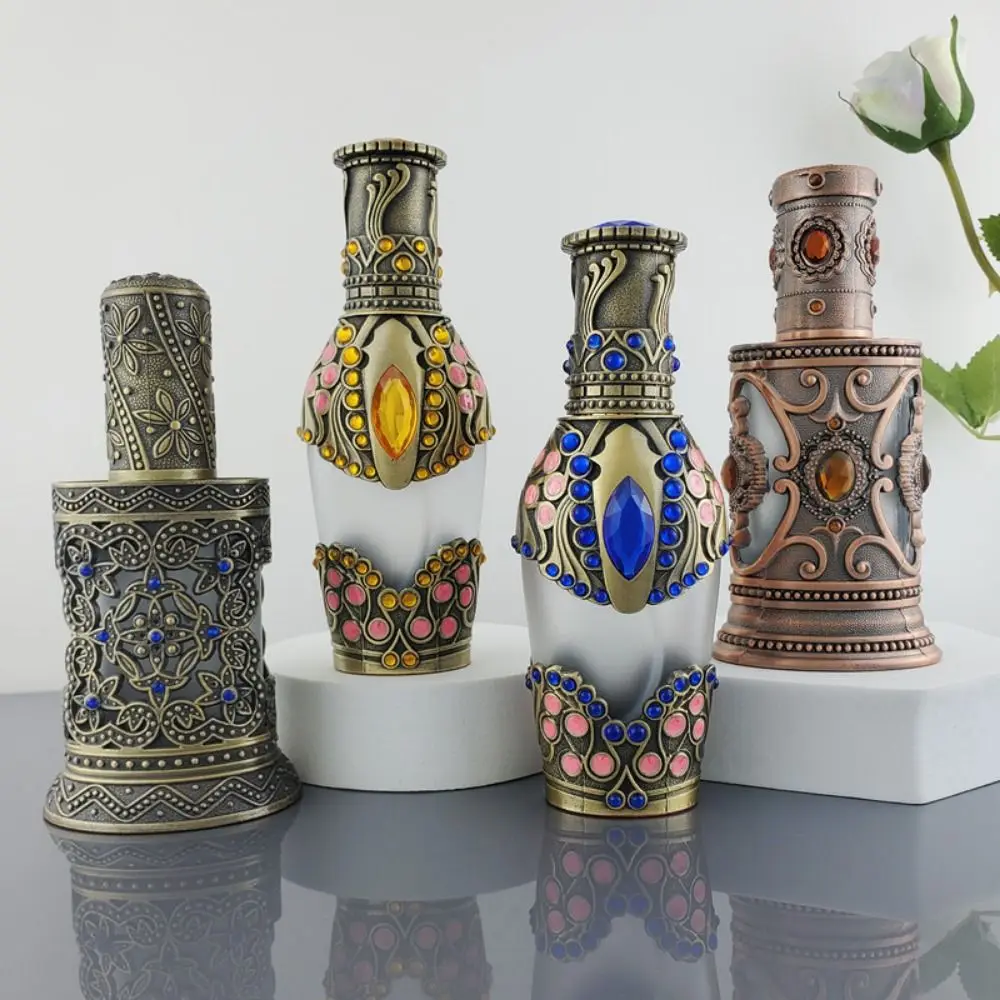

Vintage Spray Bottle Arab Style Refillable Essential Oil Dropper 60ML Artificial Colored Stone Empty Dispenser
