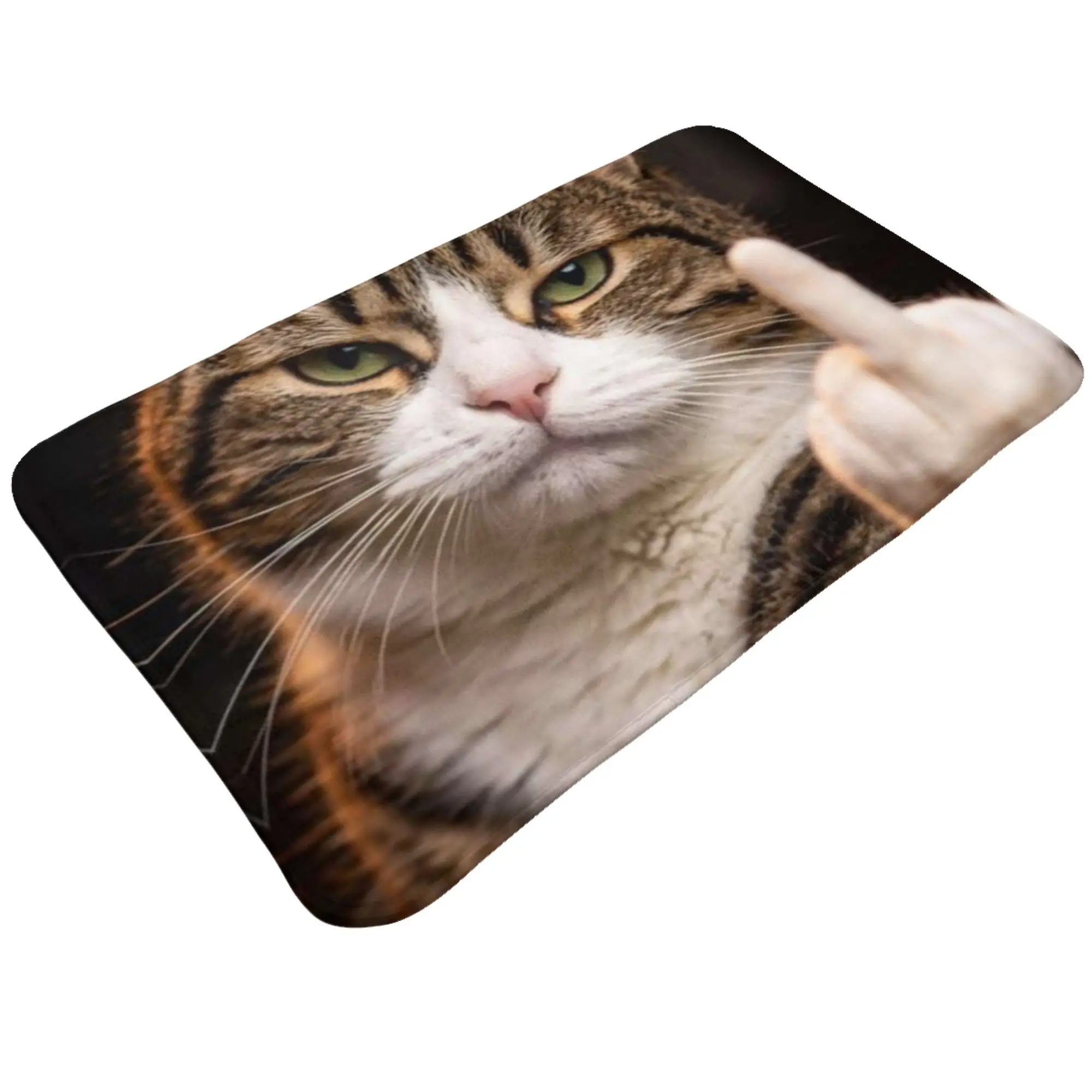 Tabby Cat Middle Finger Funny Meme Art Non-slip Doormat Kitchen Mat  Entrance Indoor Home Decorative
