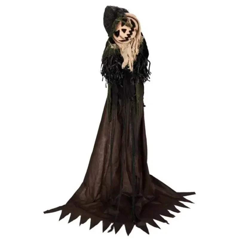 5.7ft Halloween Decorations Outdoor Life Size Animatronics Wizard with Pumpkin Face, Sound-Actived Party Decor