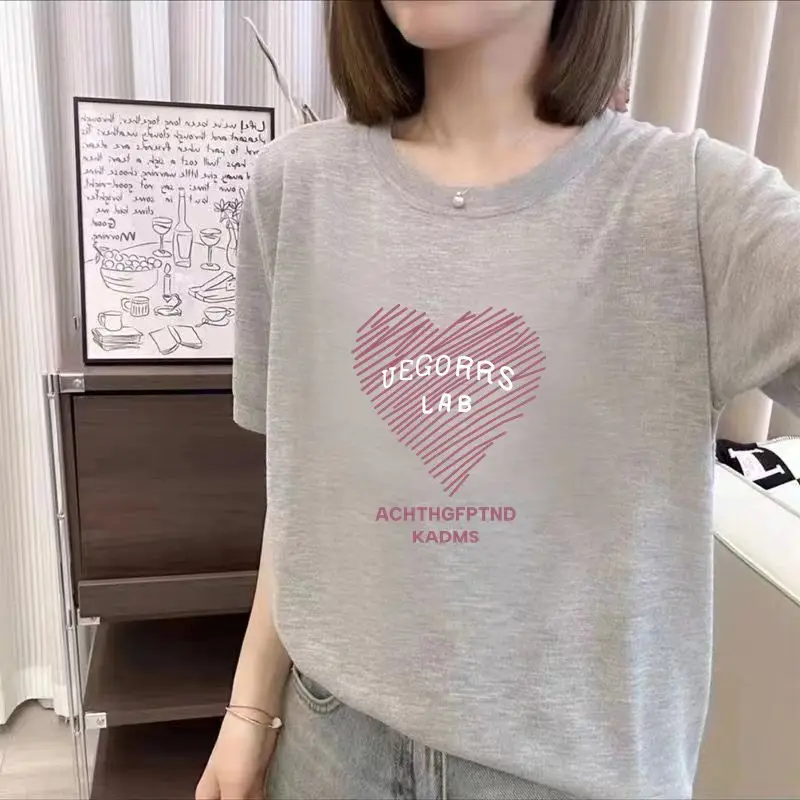 

Spring Summer Short Sleeve T-Shirt Women's Loose Base Shirt Color Block Print Top Large Size Fashionable Commute Style