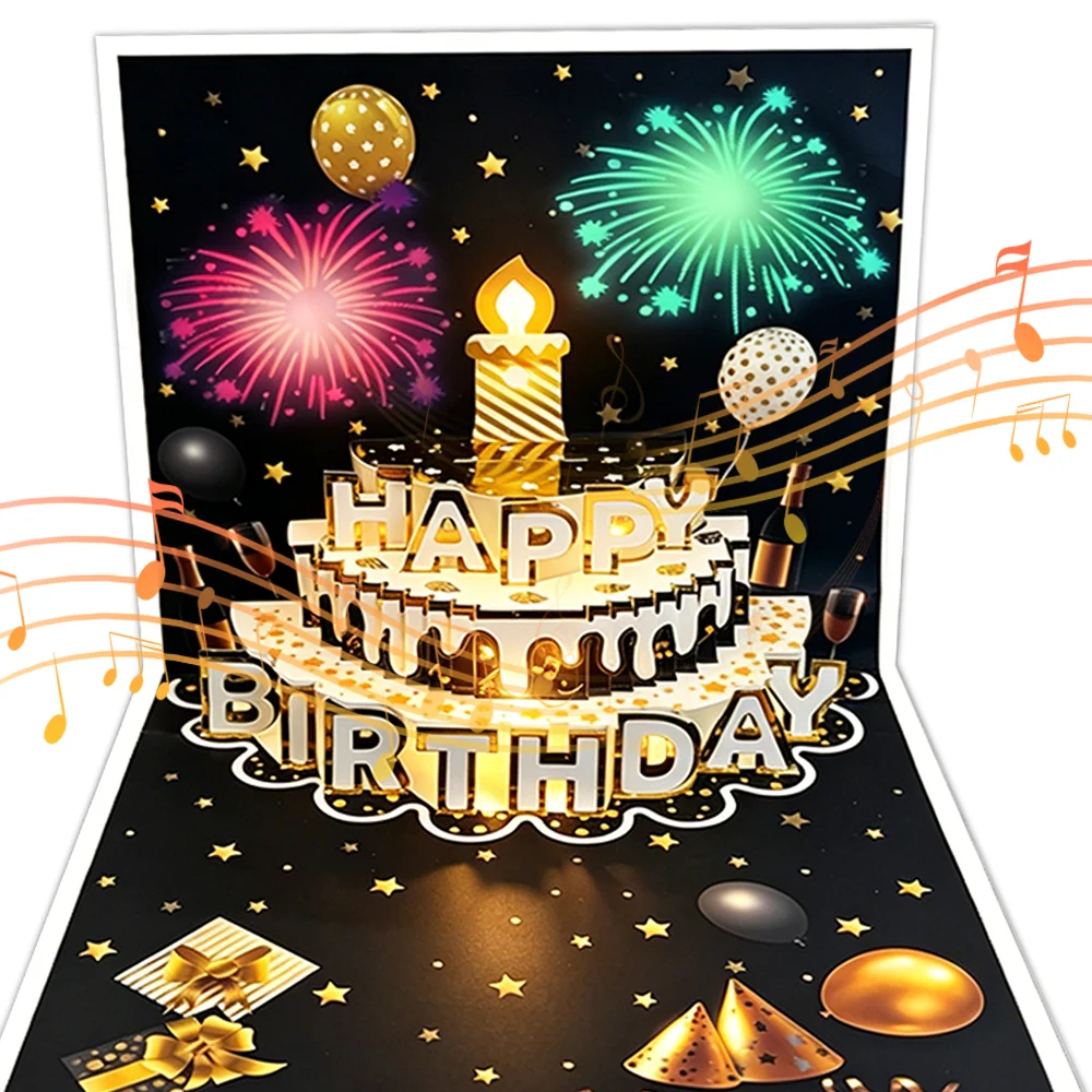 1pc Fireworks-Themed Birthday Cake Greeting Card, 3D Carved Stereoscopic Happy Birthday Card, Suitable for Anyone - view 4