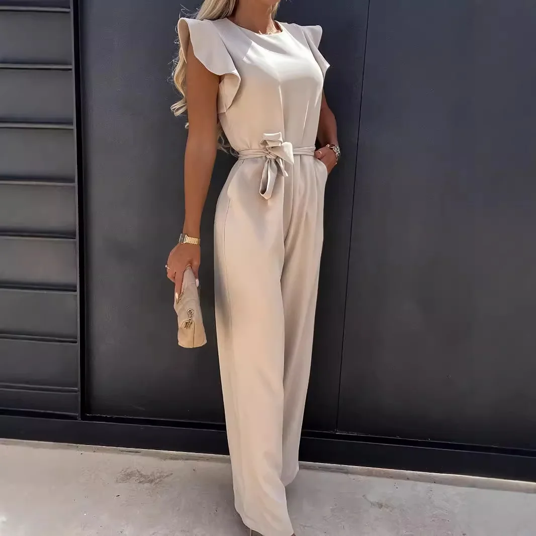 

Waist Strap Jumpsuit Pants Long Pants Women's Wide Leg Suit Summer Regular Thin Polyester Fiber Chinese Origin
