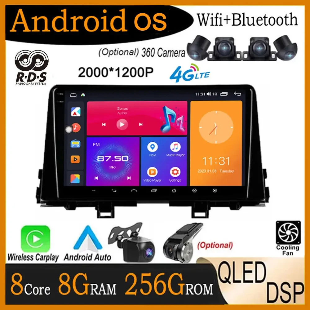 

9" 4G Android 14 For KIA PICANTO Morning 2017-2020 QLED Touch Screen Auto Car Radio Carplay Car Multimedia WIFI Video Player