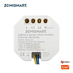 Zemismart Tuya Zigbee Inline Module Switch APP Remote Control Mini Light Switch 2 Gangs 2 Way Neutral Optional Alexa Google Home