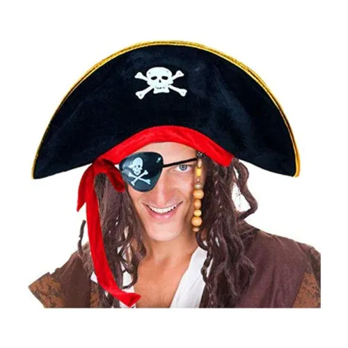 Adult Size Fabric Pirate Cap and Plastic Pirate Eye Mask