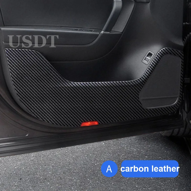 For Volkswagen VW Touareg 2023 2022 2021 2020 2019 Accessories Leather Carbon Fiber Sticker Door Anti Kick Cover Protection Mat