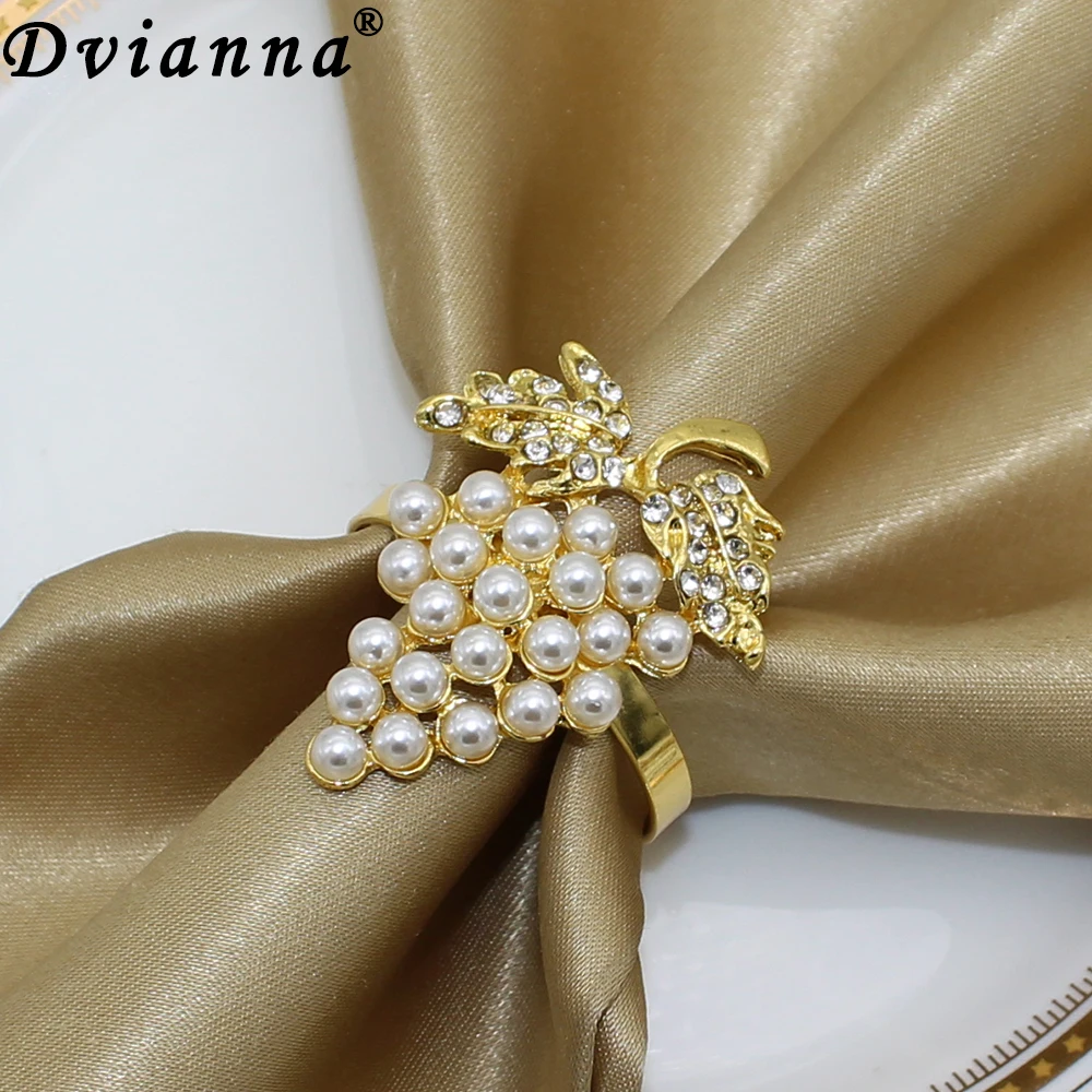 Dvianna 6Pcs Pearl Napkin Rings Grapes Fruit Napkin Holder Rings for Christmas Wedding Dinner Party Table Decor HWP02