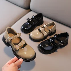 Girl Patent Leather Shoes Fashion Solid Bow Children Princess Shoes Shallow Soft Sole Mary Jane Shoes Casual Kids Dress Shoes